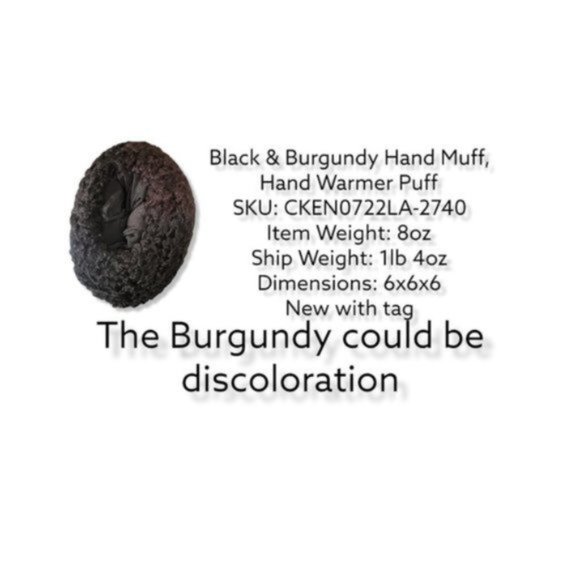 Unisex Black & Burgundy Hand Muff, Hand Warmer Puff - Picture 3 of 4